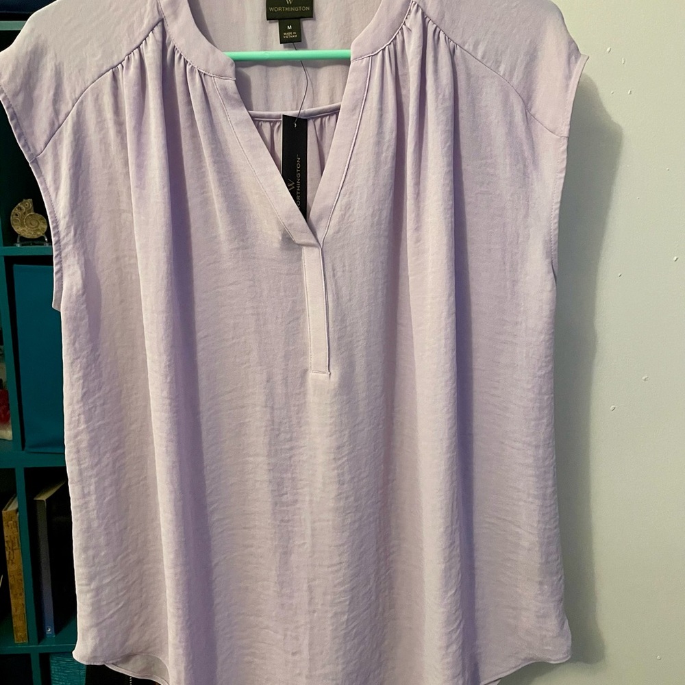 Worthington Purple Cap Sleeve Relaxed Blouse